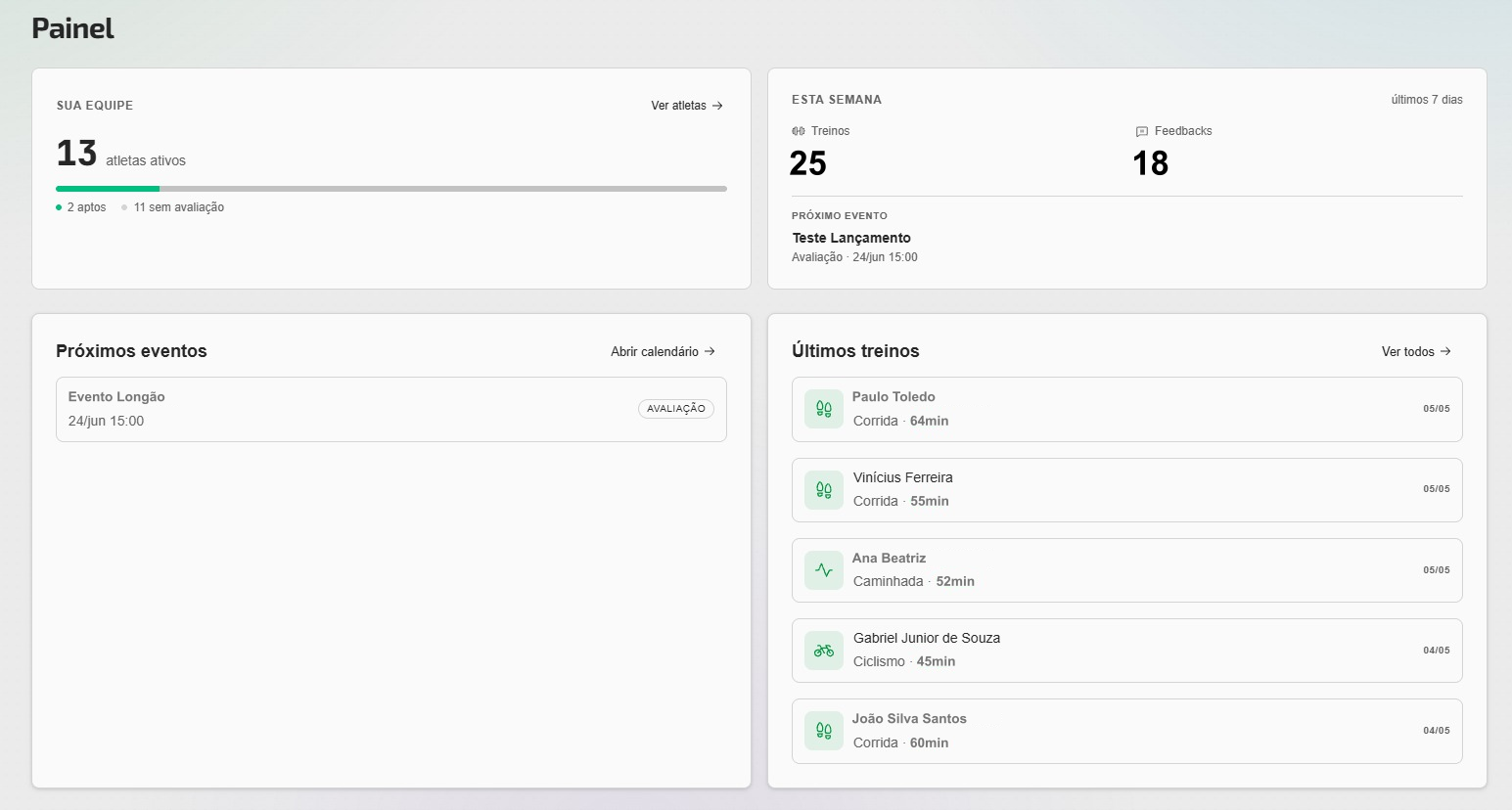 Tela da plataforma web Predator para gestão esportiva